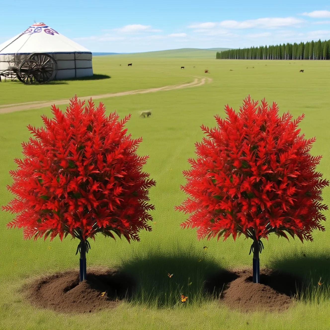 Red Lavender Artificial Ground Stake Flowers with Pegs for Autumn
