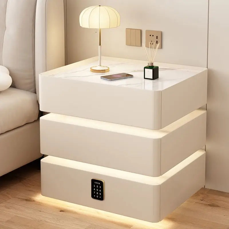 Modern Bedside Nightstands Multifunction 3 Drawers with Light