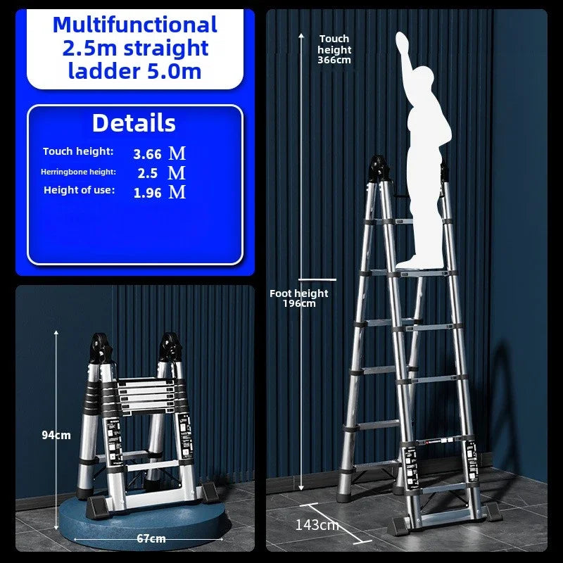 Multi-role Stainless Steel Telescopic Ladder