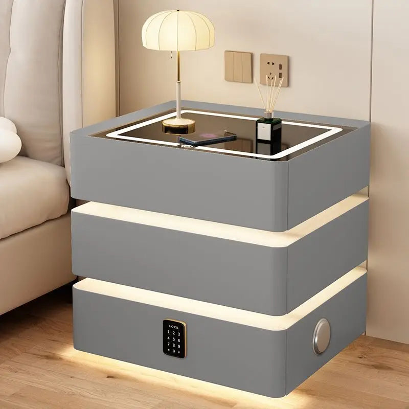 Modern Bedside Nightstands Multifunction 3 Drawers with Light