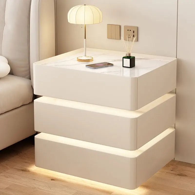 Modern Bedside Nightstands Multifunction 3 Drawers with Light