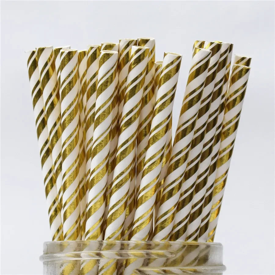 Gold and White Disposable Tableware Set with Paper Plates