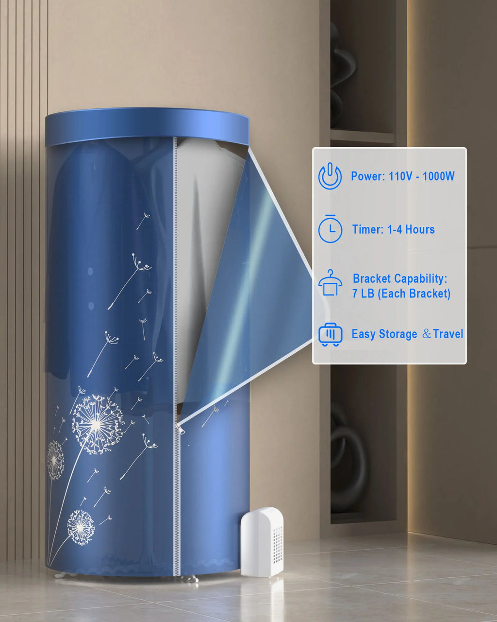 Portable Electric Clothes Dryer,1000W Heated Clothes Airer