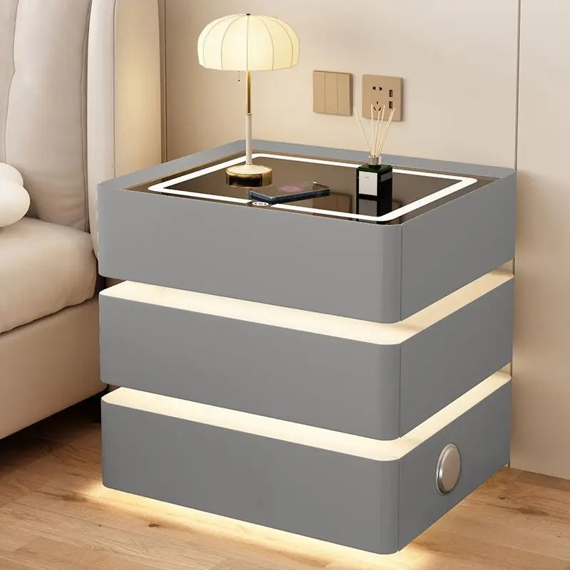 Modern Bedside Nightstands Multifunction 3 Drawers with Light