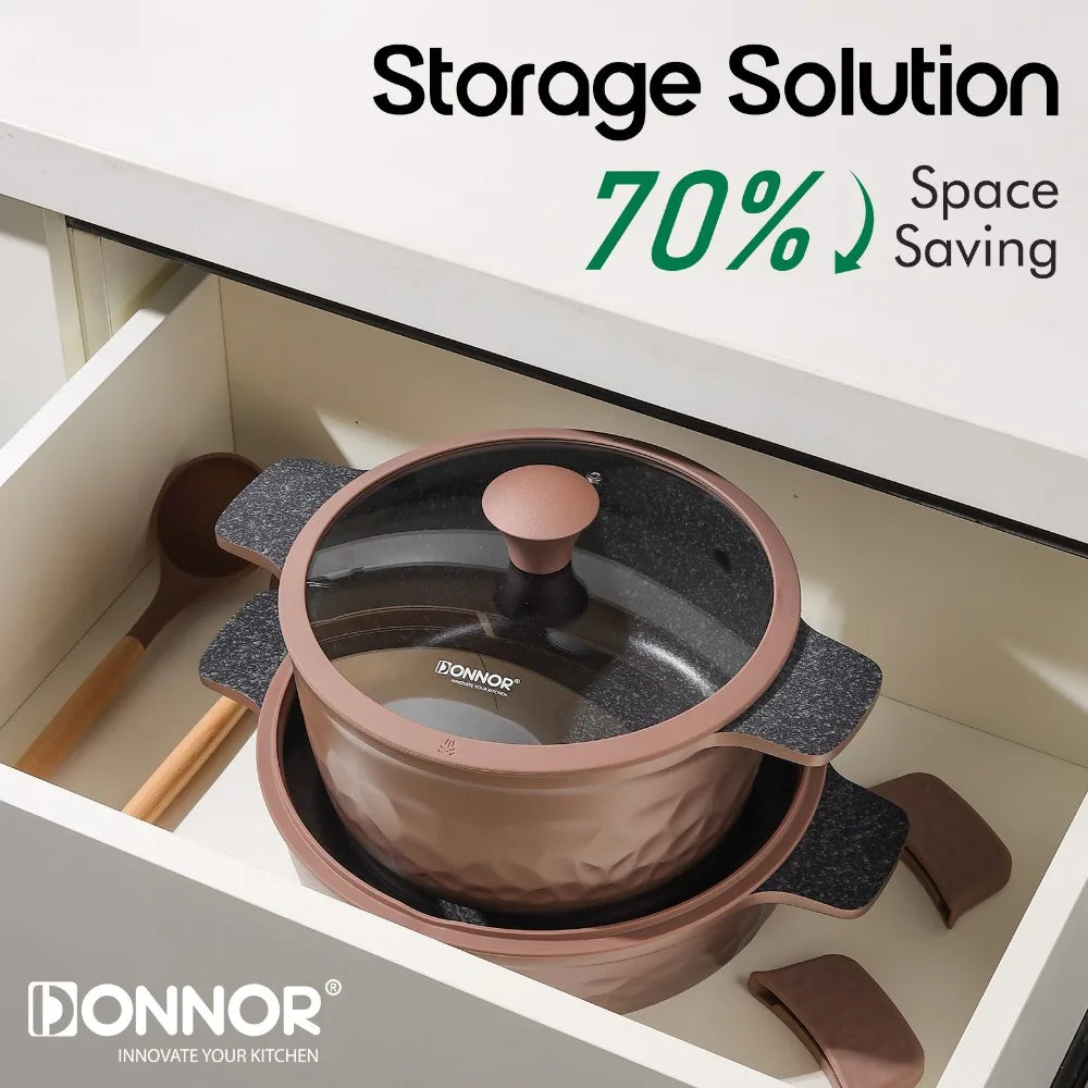 DONNOR Kitchen Cooking Set 12 Pcs Pots and Pans