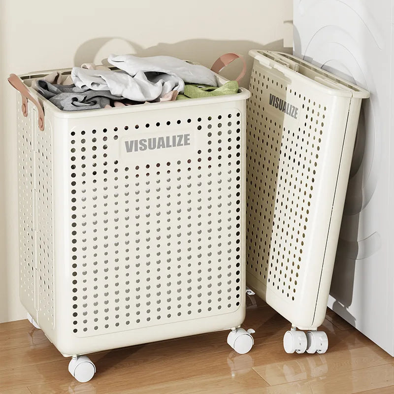 Multifunctional Folding Laundry Basket with Wheels Clothes Storage