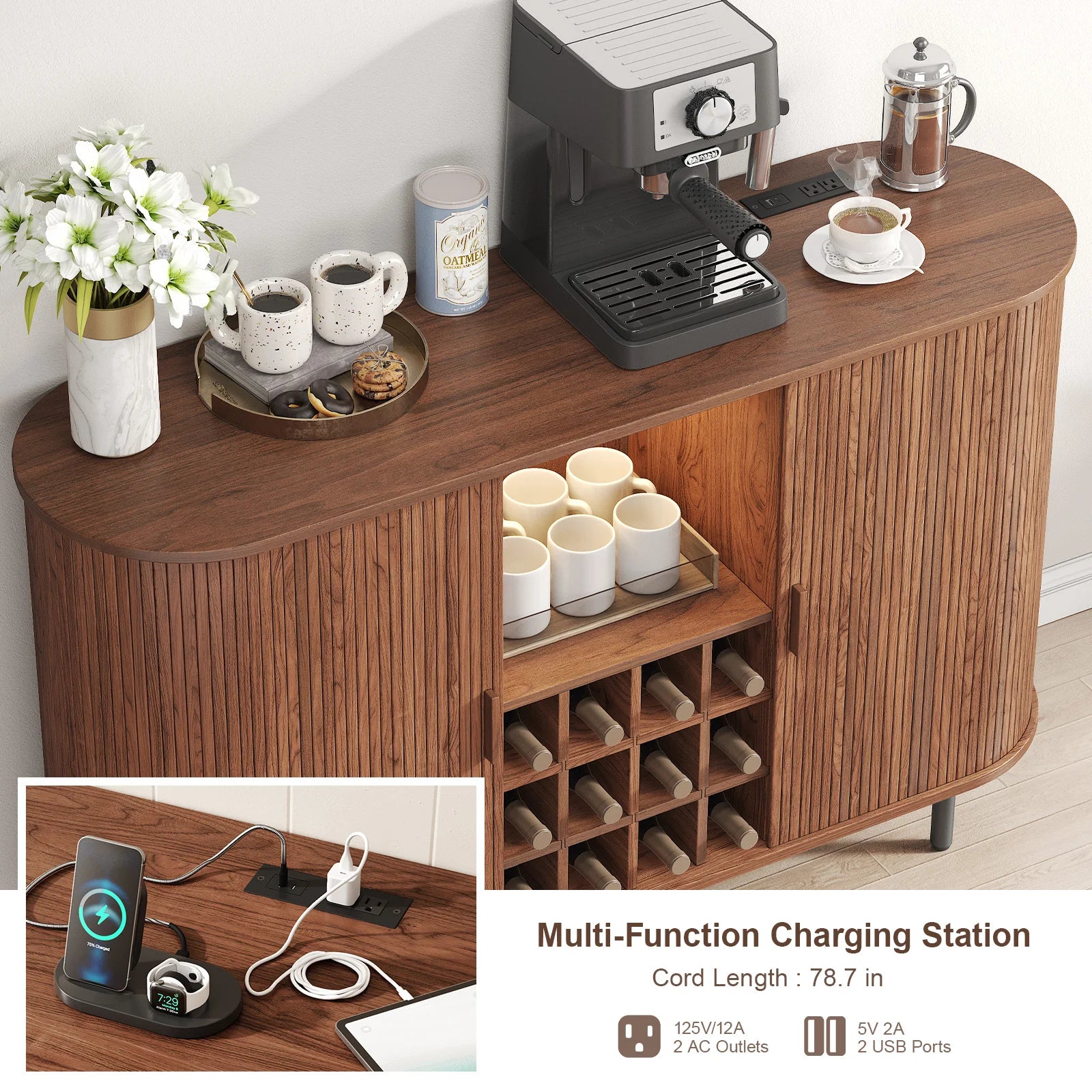 Wine Bar Cabinet w/ LED Light,Liquor Cabinet for Home