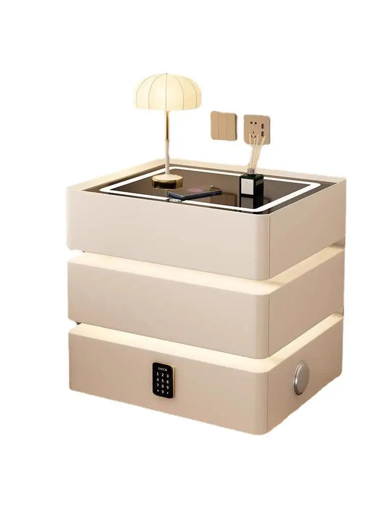Modern Bedside Nightstands Multifunction 3 Drawers with Light
