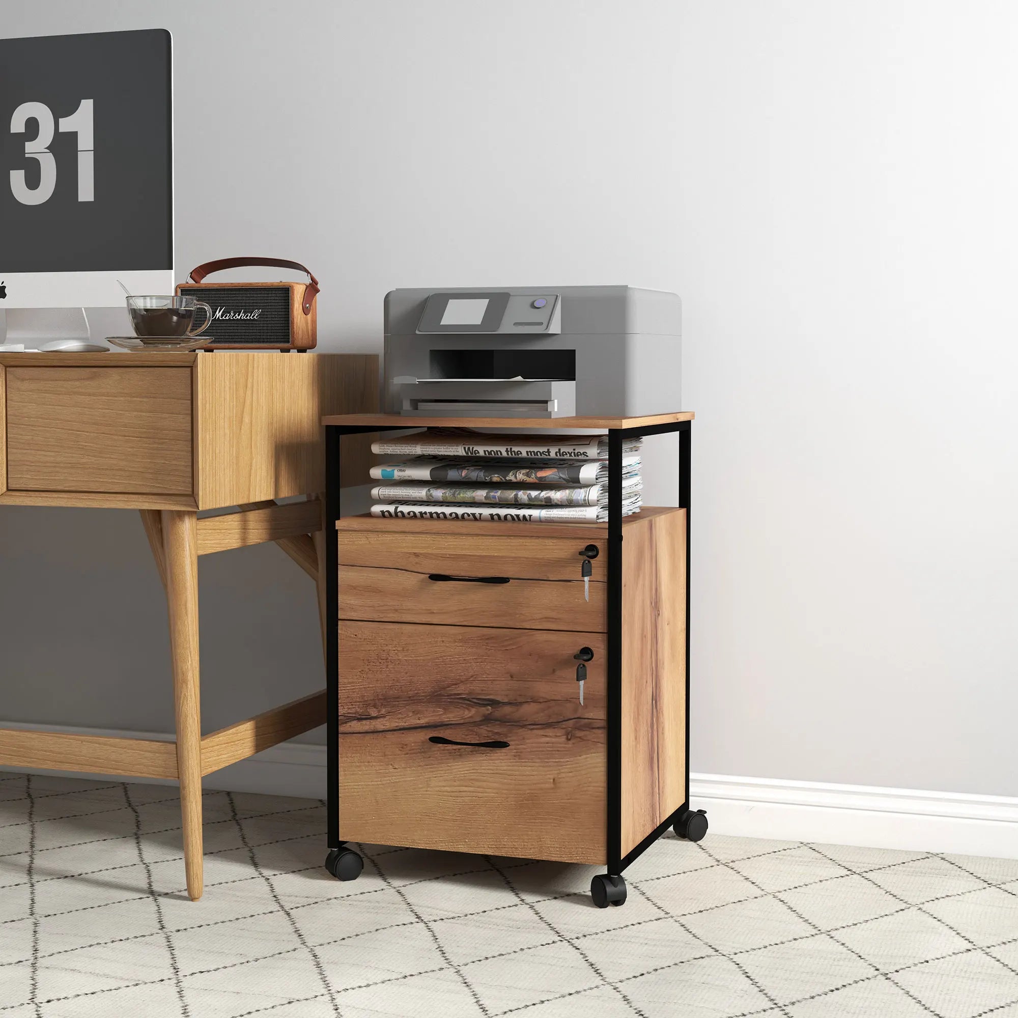 Vinsetto Office Drawer Unit with Wheels Lock 44X40X66.5 cm