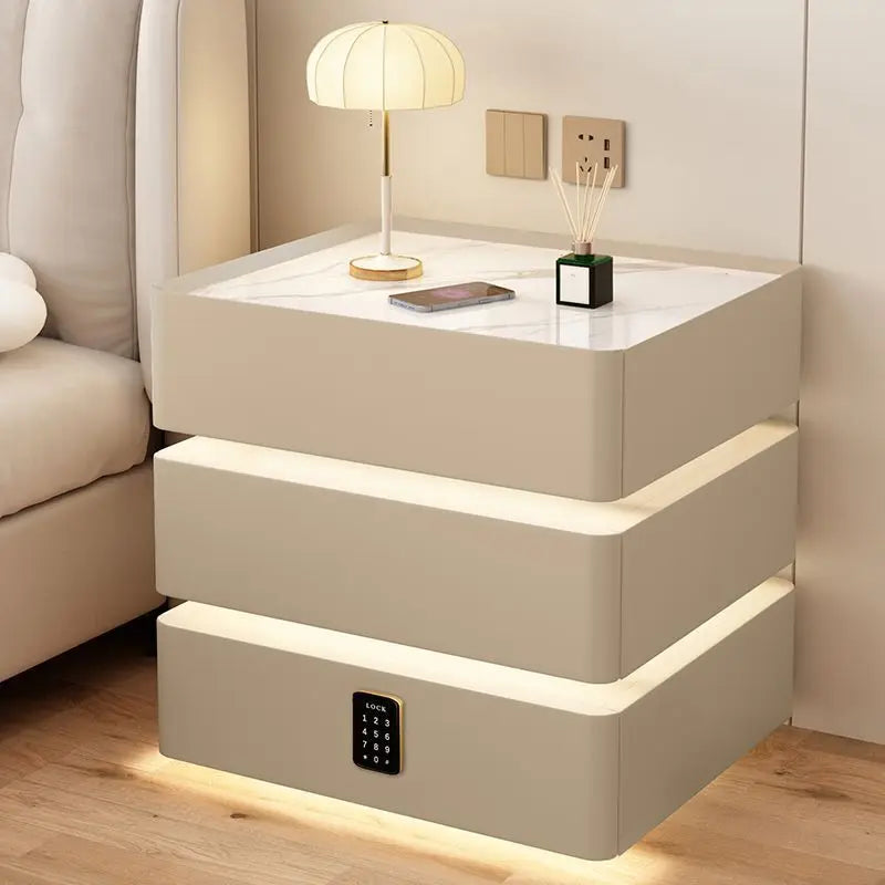 Modern Bedside Nightstands Multifunction 3 Drawers with Light