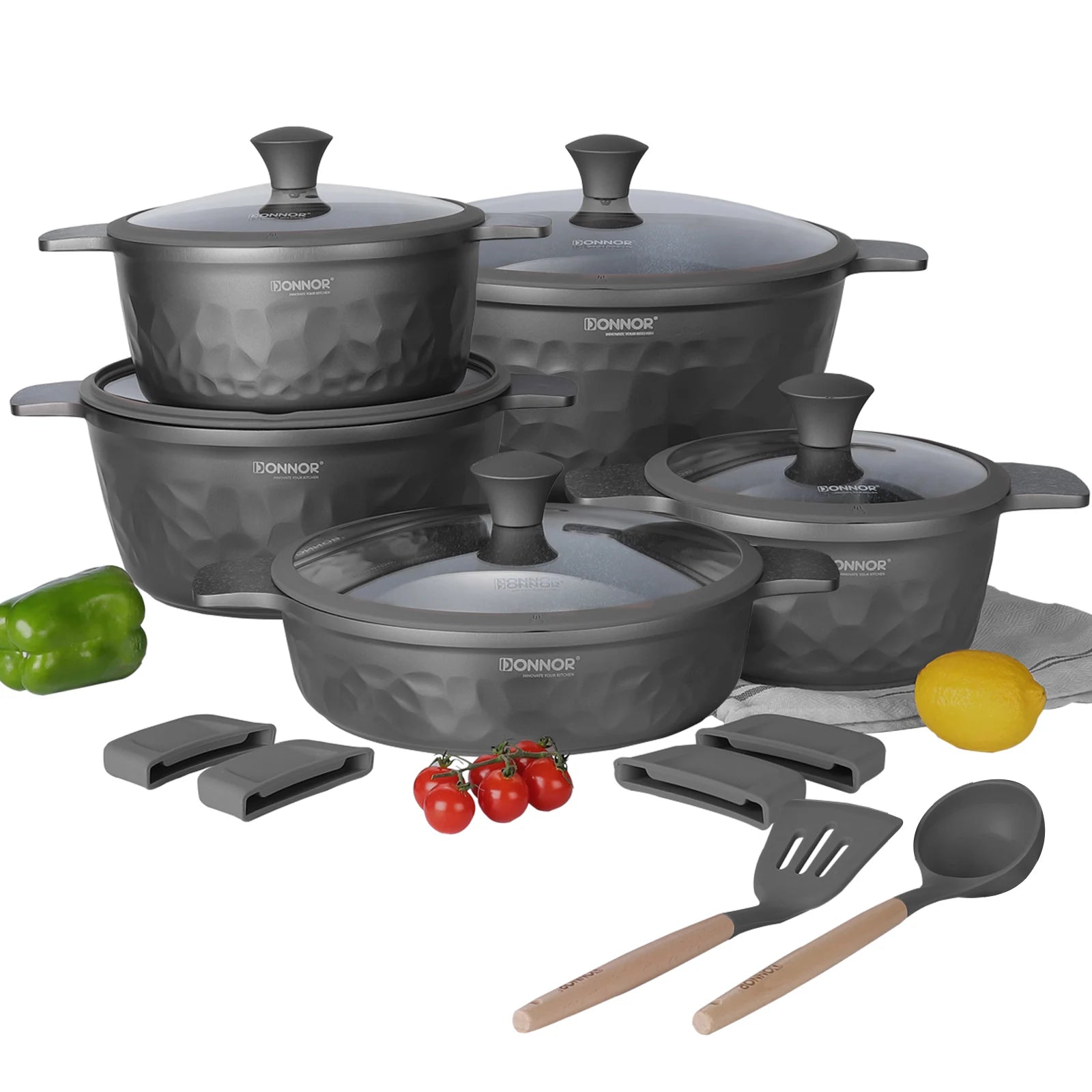 DONNOR Kitchen Cooking Set 12 Pcs Pots and Pans