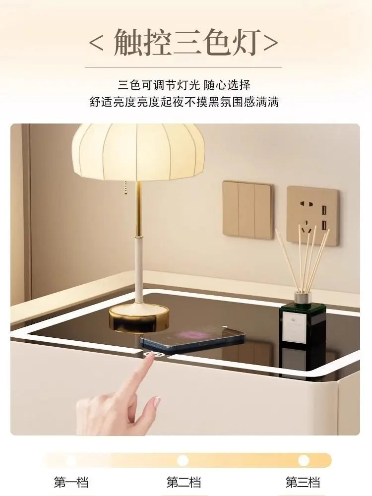 Modern Bedside Nightstands Multifunction 3 Drawers with Light