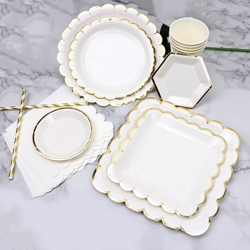 White Disposable Tableware Set Party Supplies