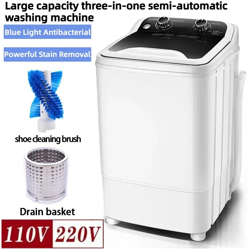 3-in-1 single bucket semi-automatic washing machine,spin drying in one