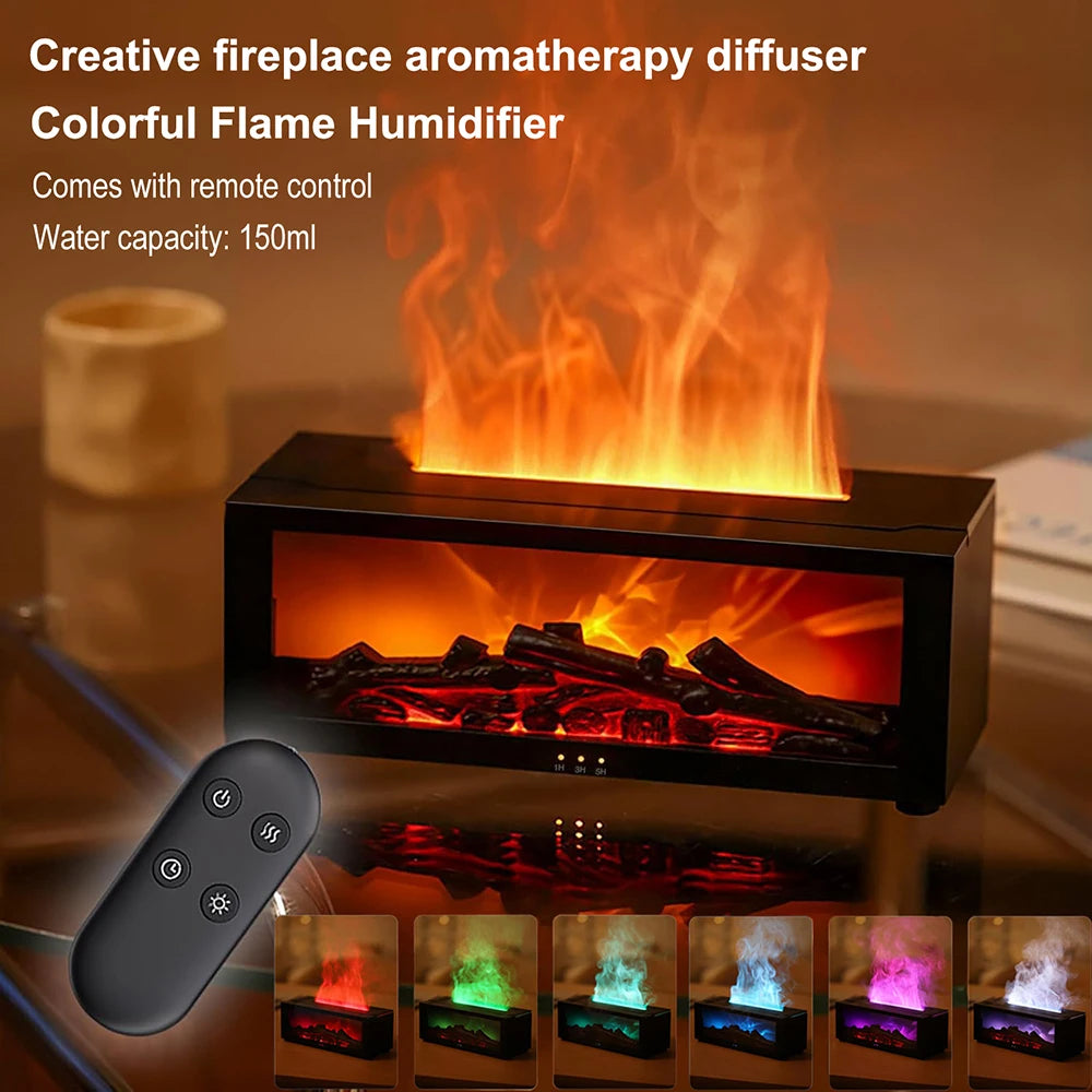 Flame Essential Oil Diffuser, 3D Flame Fireplace Aromatherapy