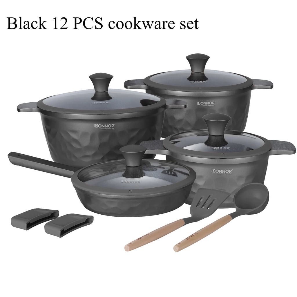 DONNOR Kitchen Cooking Set 12 Pcs Pots and Pans