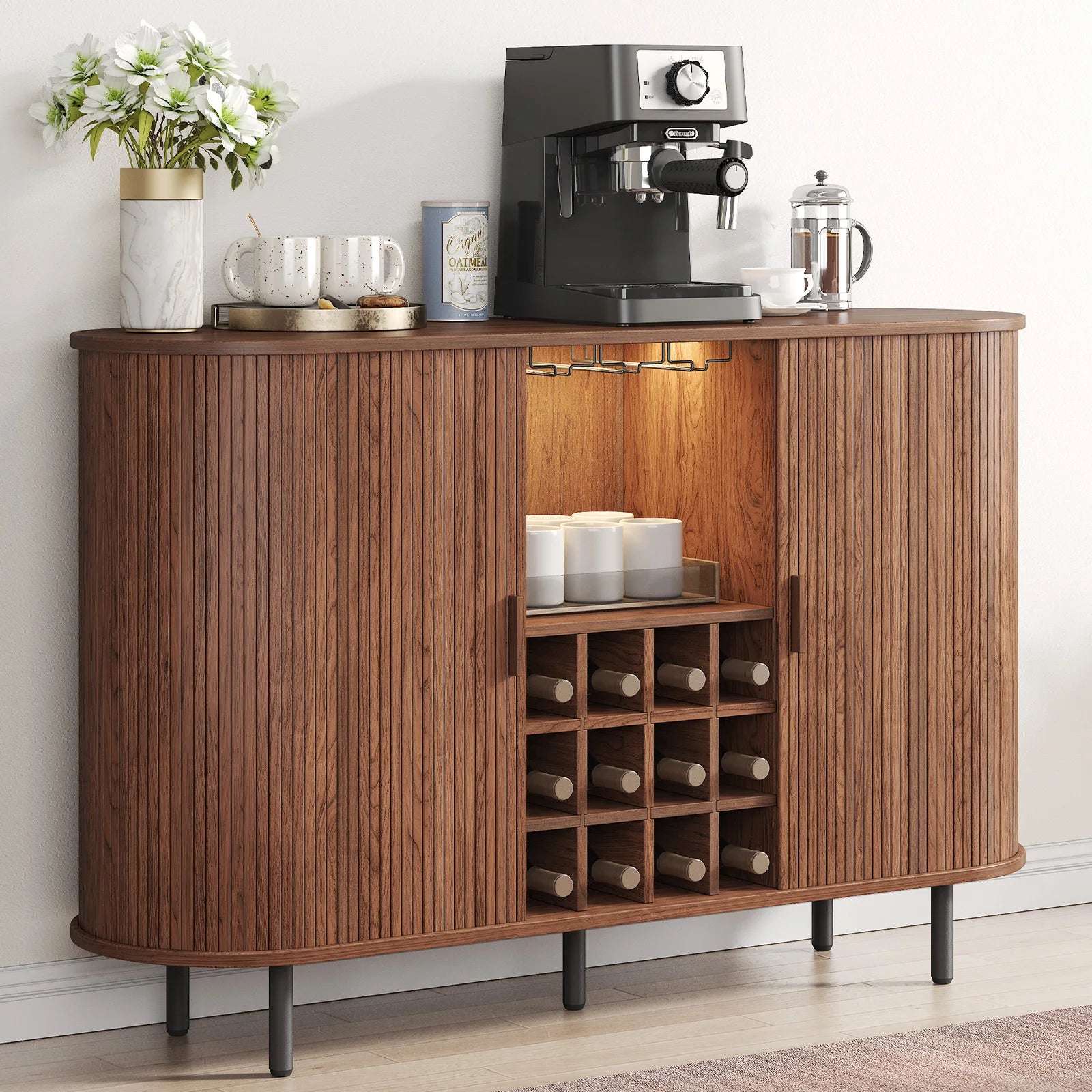 Wine Bar Cabinet w/ LED Light,Liquor Cabinet for Home