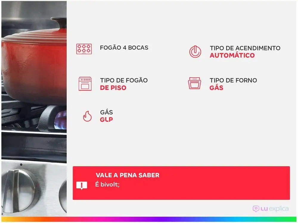 4 Stove Atlas Black Table Glass Agile UP - Bivolt