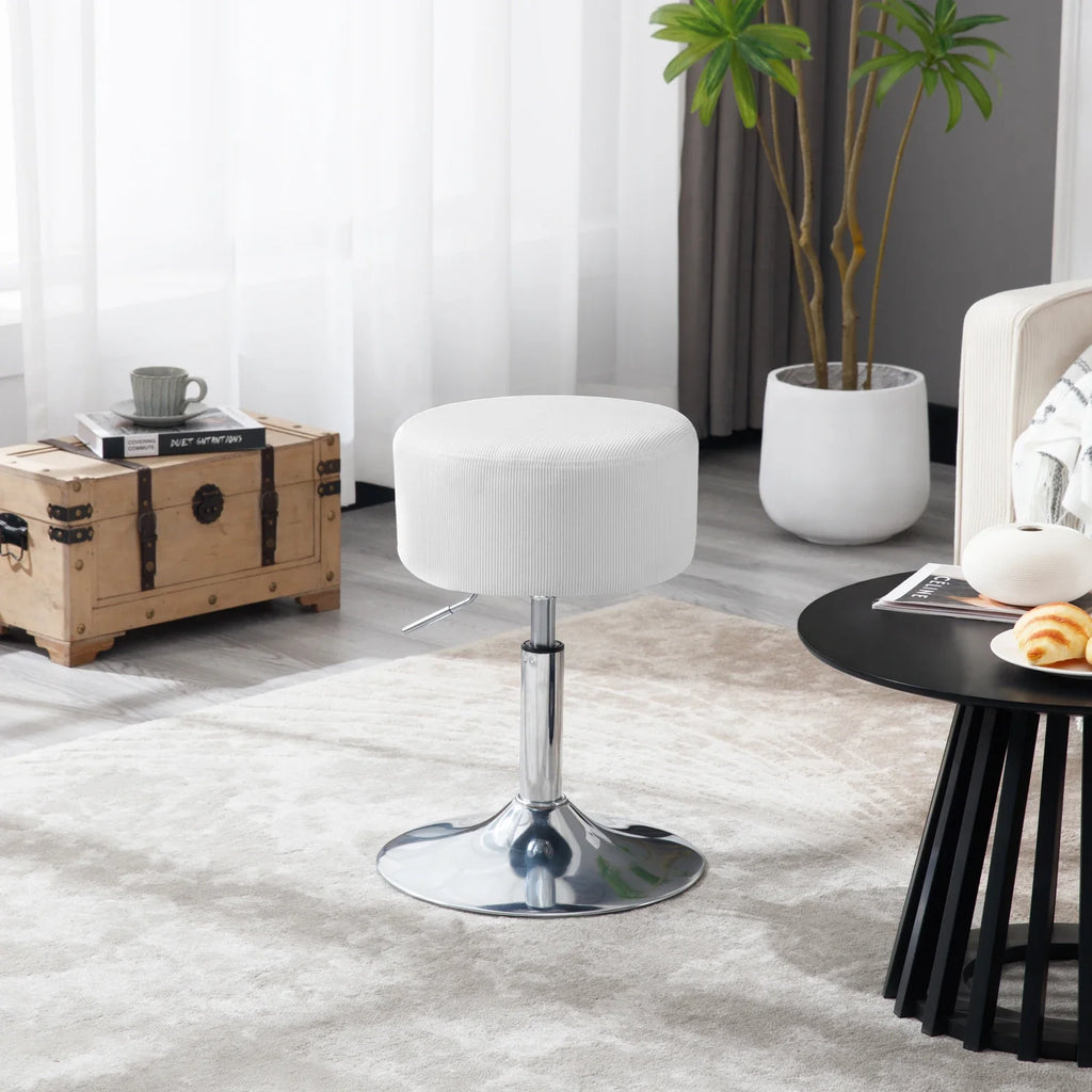 White Round Swivel Bar Stools Height-Adjustable Makeup Stools