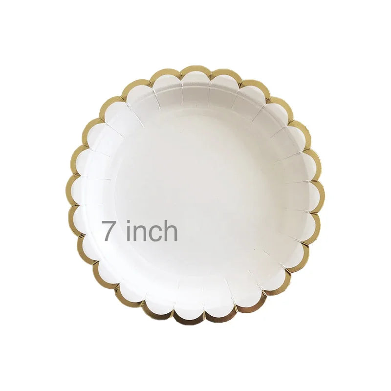 Gold and White Disposable Tableware Set with Paper Plates