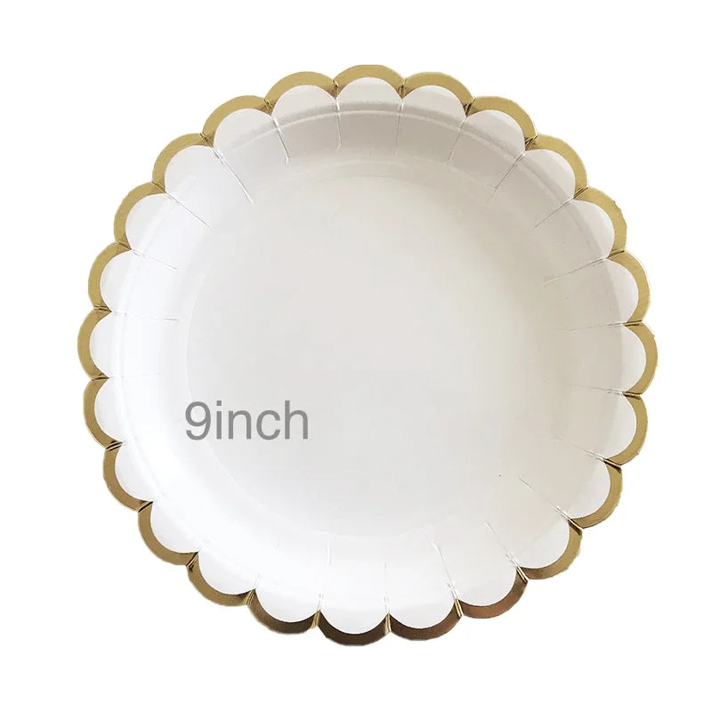 Gold and White Disposable Tableware Set with Paper Plates