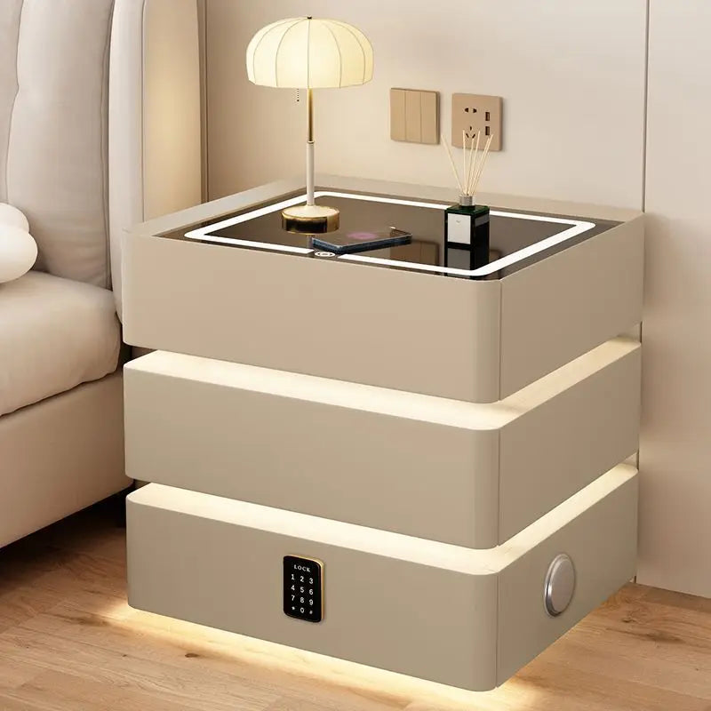 Modern Bedside Nightstands Multifunction 3 Drawers with Light