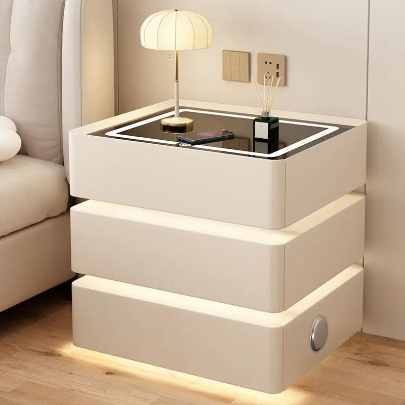 Modern Bedside Nightstands Multifunction 3 Drawers with Light