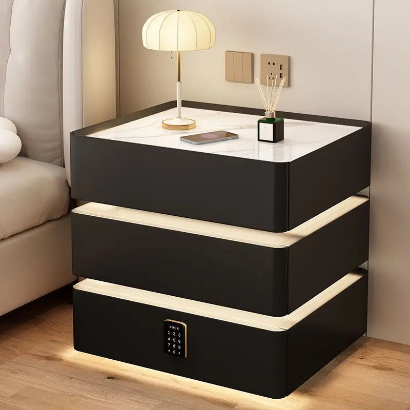 Modern Bedside Nightstands Multifunction 3 Drawers with Light