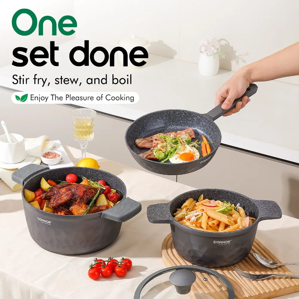 DONNOR Kitchen Cooking Set 12 Pcs Pots and Pans