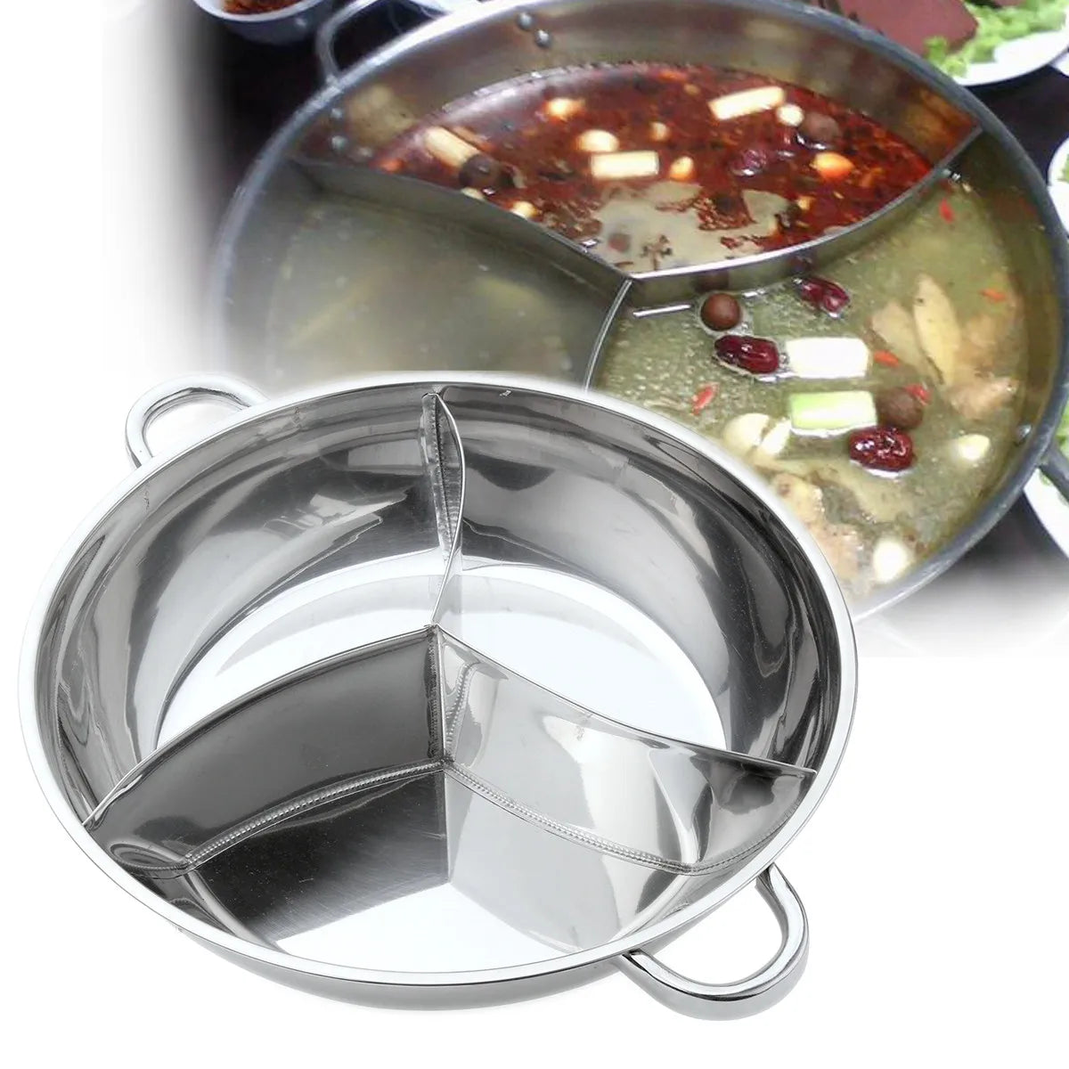 34cm Stainless Steel Hot Pot Three Divided Cookware