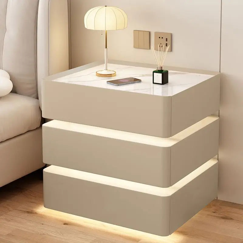 Modern Bedside Nightstands Multifunction 3 Drawers with Light