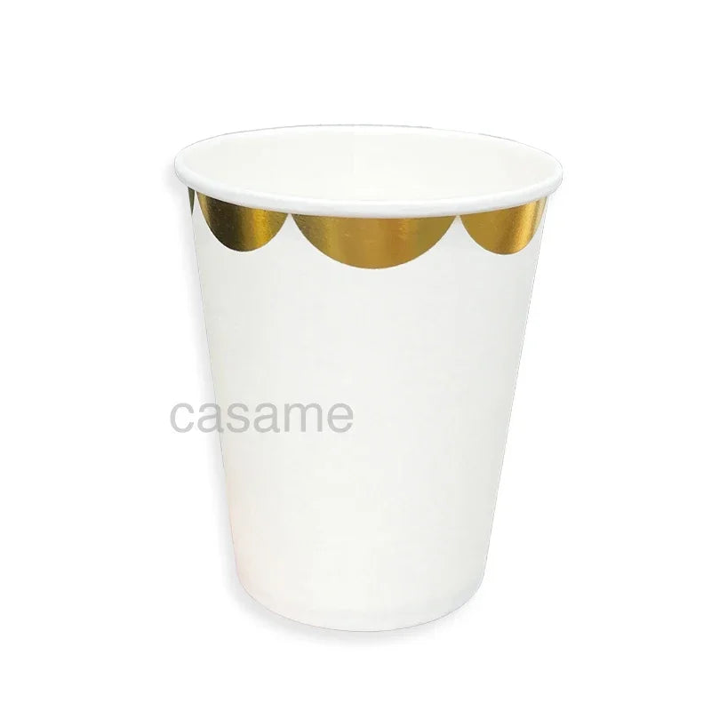 Gold and White Disposable Tableware Set with Paper Plates