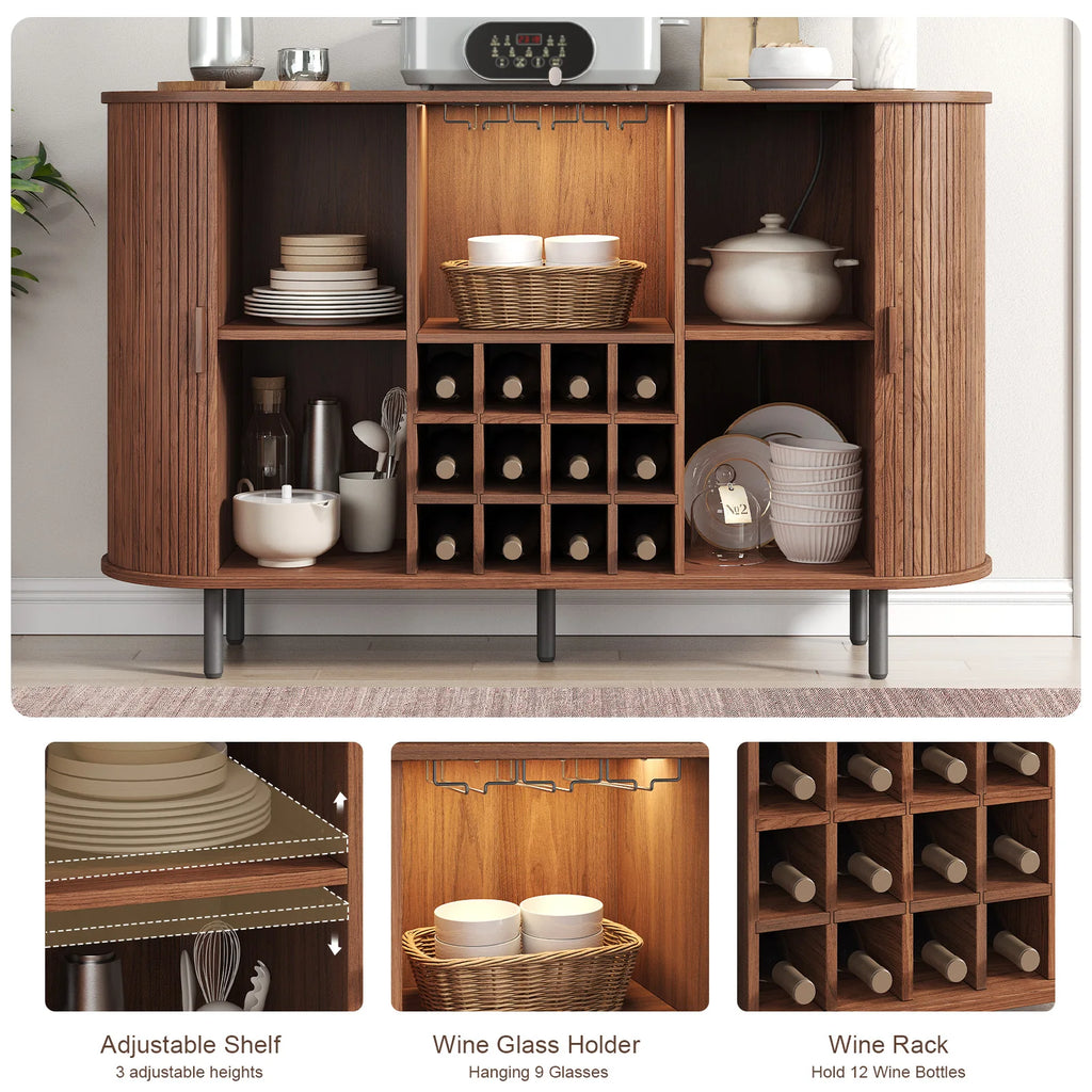 Wine Bar Cabinet w/ LED Light,Liquor Cabinet for Home