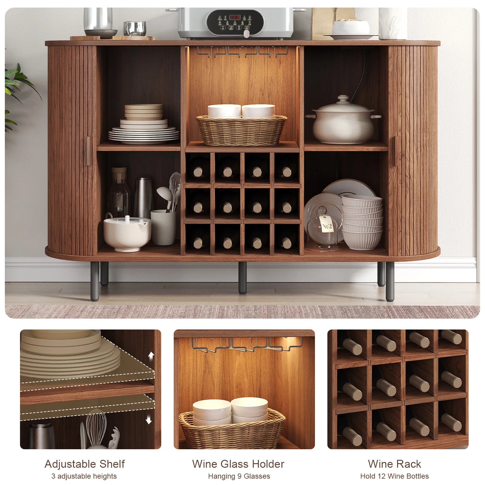 Wine Bar Cabinet w/ LED Light,Liquor Cabinet for Home