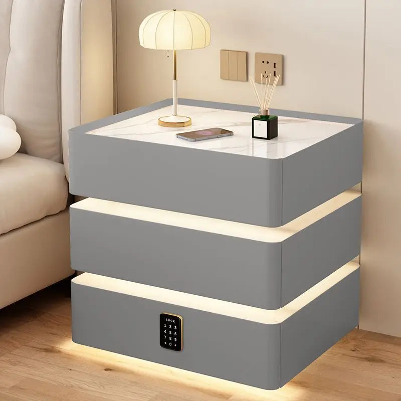 Modern Bedside Nightstands Multifunction 3 Drawers with Light