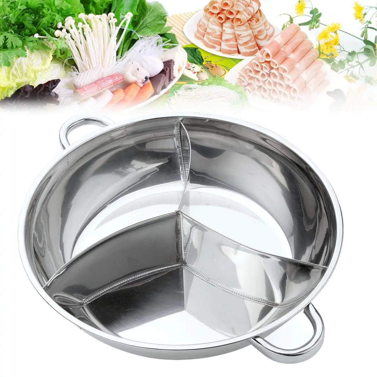 34cm Stainless Steel Hot Pot Three Divided Cookware