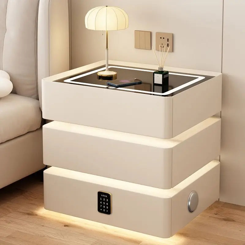 Modern Bedside Nightstands Multifunction 3 Drawers with Light