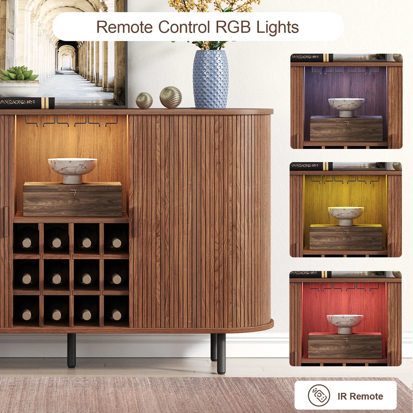 Wine Bar Cabinet w/ LED Light,Liquor Cabinet for Home