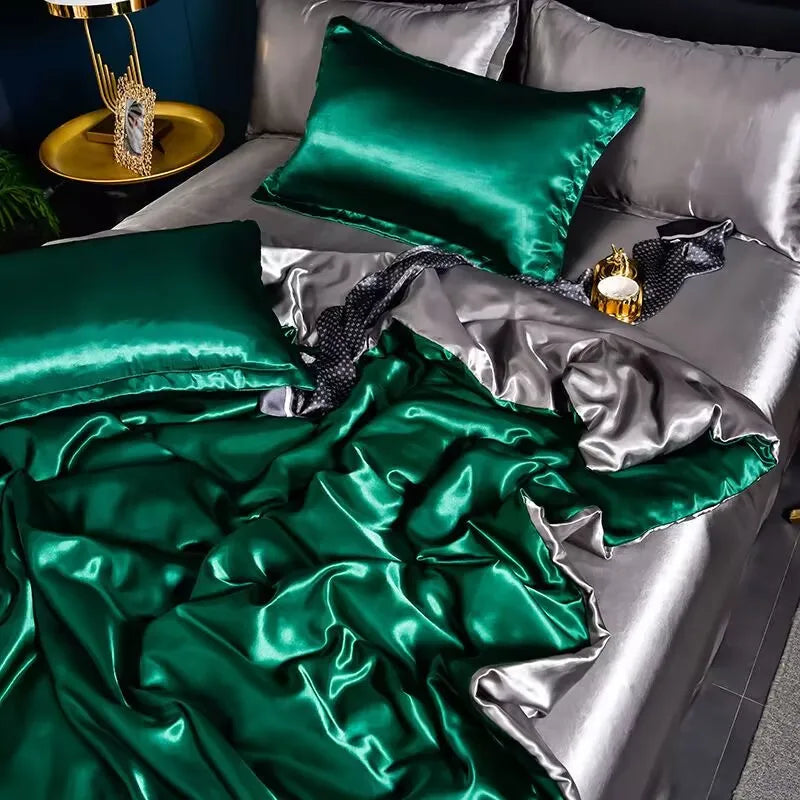Duvet Cover A/B Double-Sided Color Bedding Set Silky Satin Duvet Cover