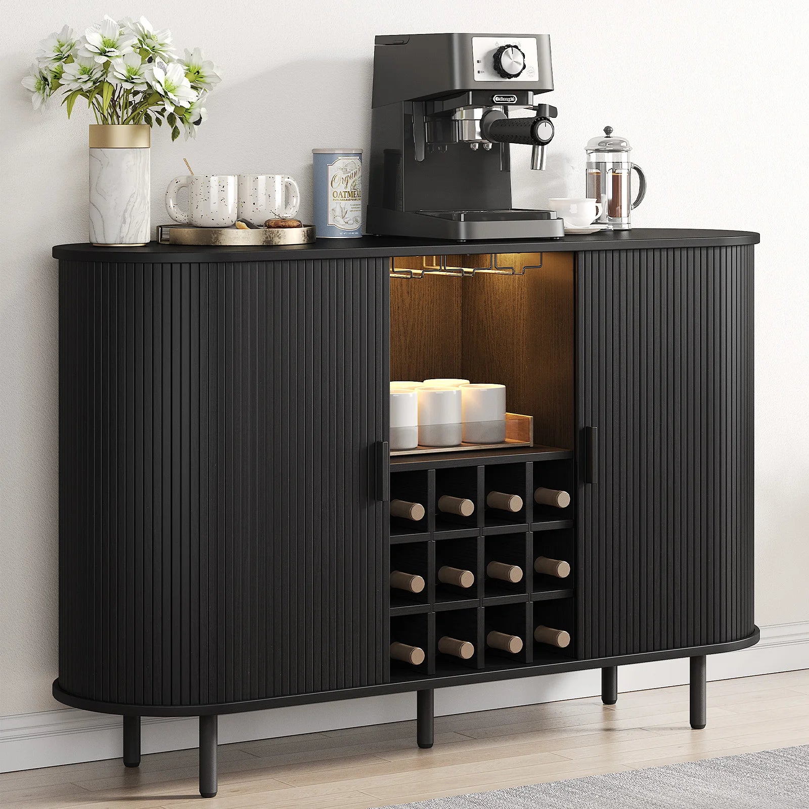 Wine Bar Cabinet w/ LED Light,Liquor Cabinet for Home