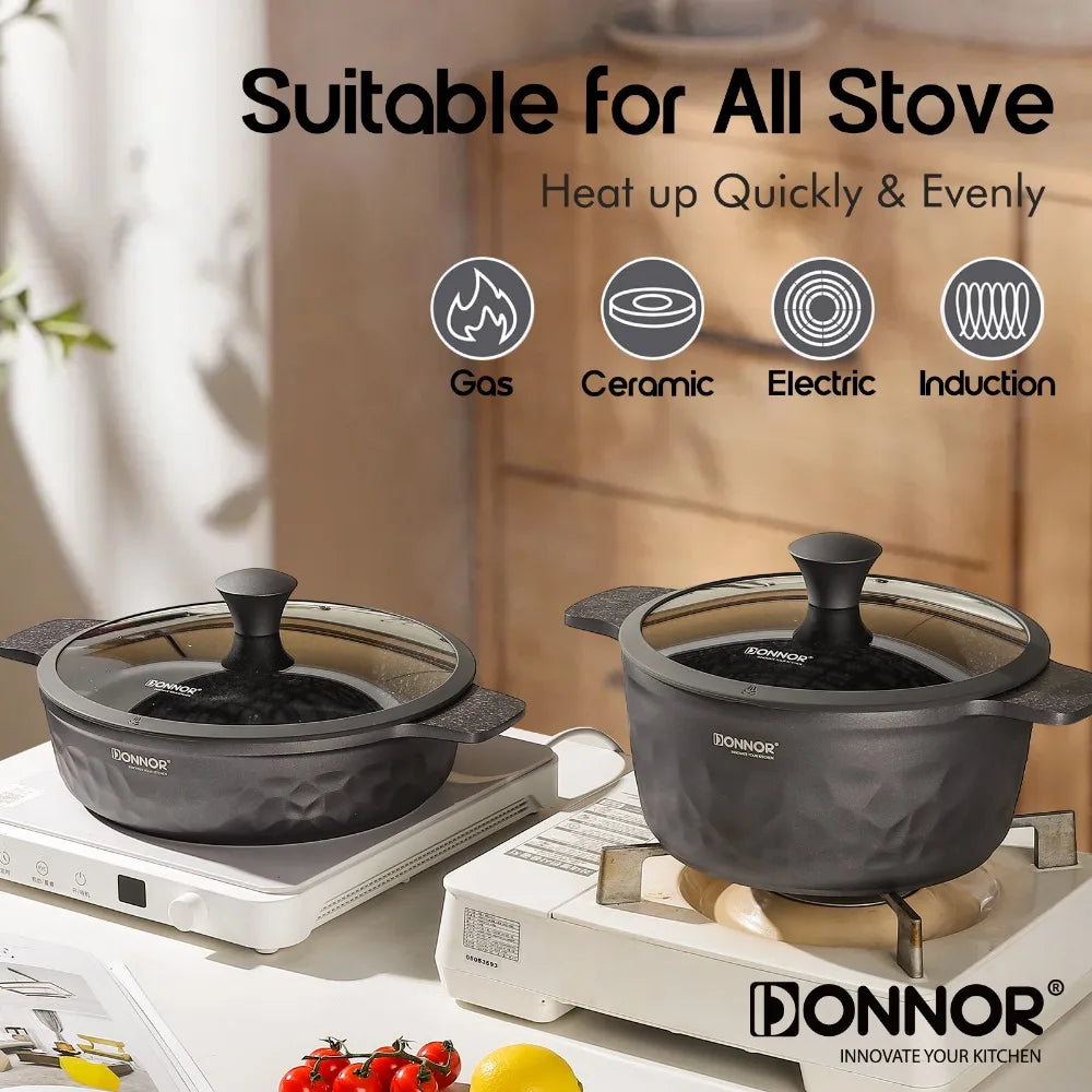 DONNOR Kitchen Cooking Set 12 Pcs Pots and Pans