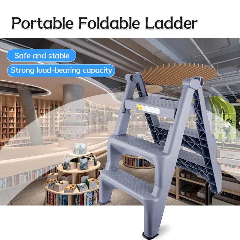 Large Load Capacity 3-Tier Plastic Folding Ladder
