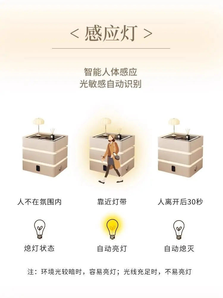 Modern Bedside Nightstands Multifunction 3 Drawers with Light