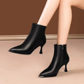 Heeled Leather Pointed Toe Woman Short Shoes